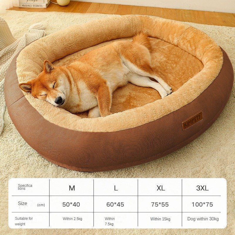 cama-redonda-raijuu-39.jpg Perro sobre la Cama para perros redonda muy suave con cojin