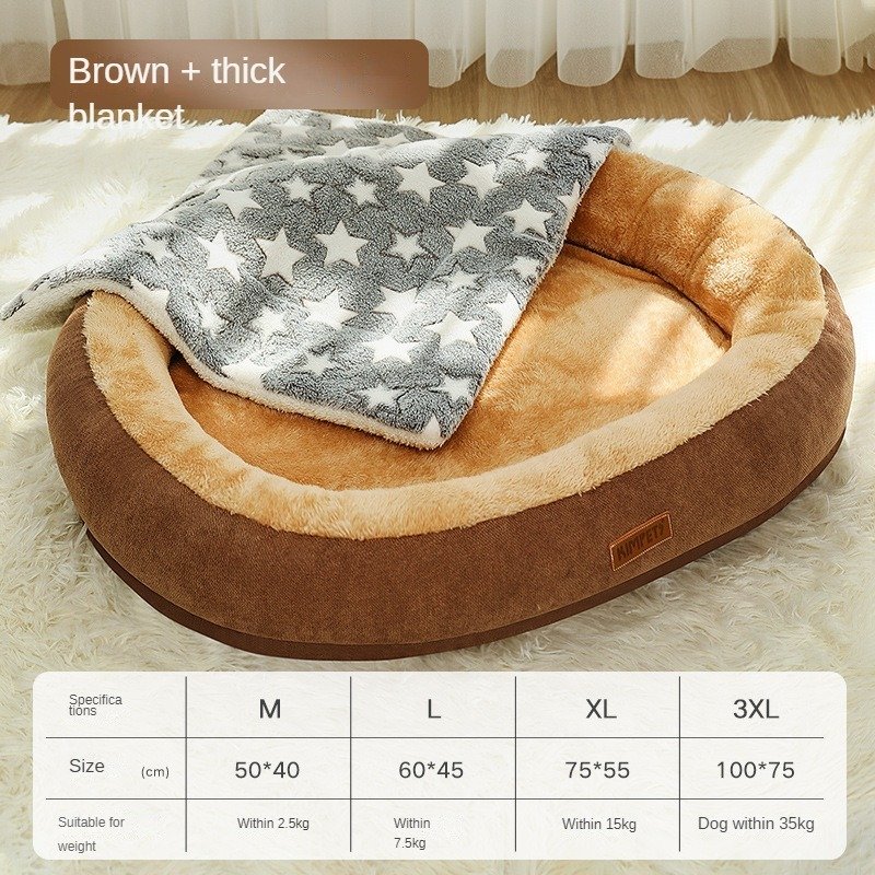 cama-redonda-raijuu-44.jpg Cama marrón con manta para perros redonda muy suave