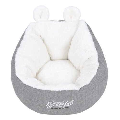 Cama suave con orejitas para mascotas color blanco