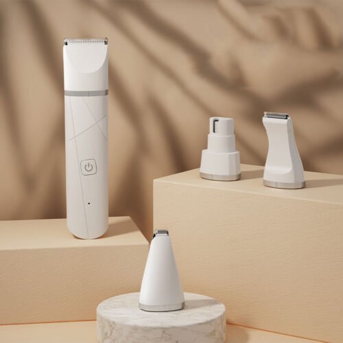 Máquina cortadora de pelo eléctrica para mascotas color blanco con los 4 cabezales disponibles